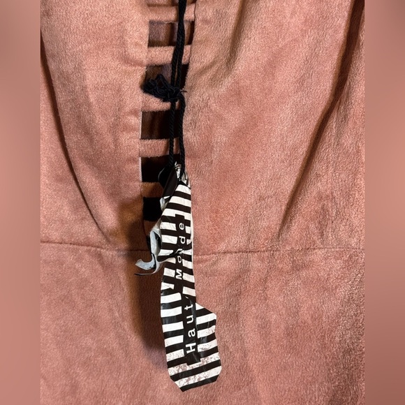 Haute Monde Ladder Cut Out Spaghetti Strap Bodysuit in Pink suede microfiber - Picture 6 of 11